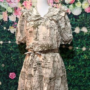 Umgee Beige and Olive Print Midi Dress